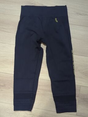 LUPO | Women's Black Capri Leggings with Yellow Accent, Medium, EUC